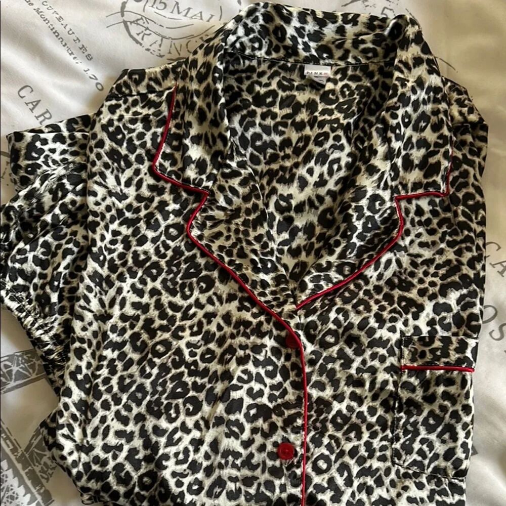 Victoria's Secret PINK Leopard Print Pajama Long Sleeved Long Pants Set Sz L